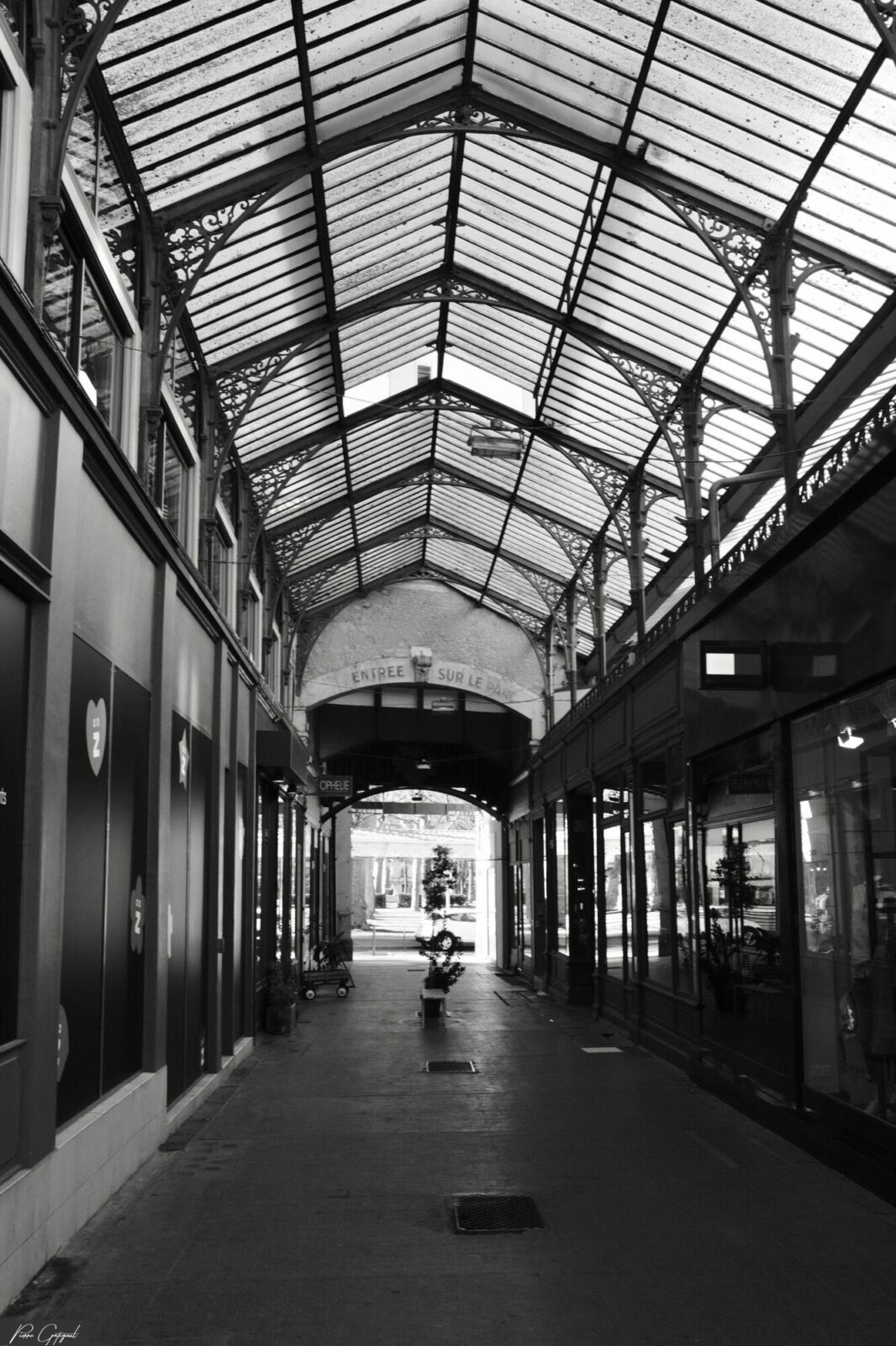 Passage couvert sous une verrière métallique